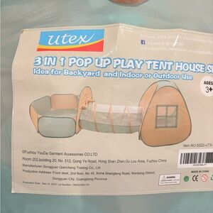 Utex 3-in-1 Play Tent Set - Blue and Tan